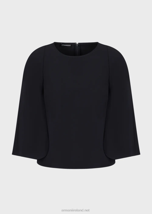 Women 086V384 Cape-Sleeved Blouse In Technical Cady Armani Navy Blue
