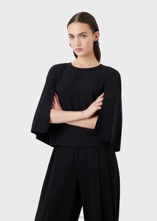 Women 086V384 Cape-Sleeved Blouse In Technical Cady Armani Navy Blue