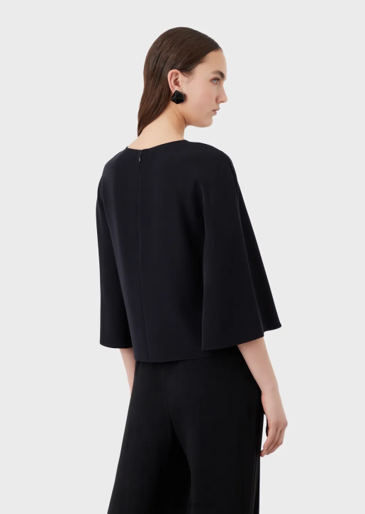 Women 086V384 Cape-Sleeved Blouse In Technical Cady Armani Navy Blue