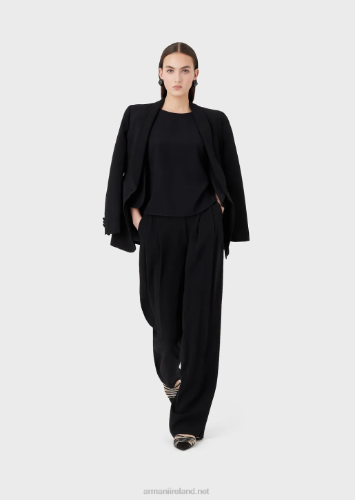 Women 086V384 Cape-Sleeved Blouse In Technical Cady Armani Navy Blue