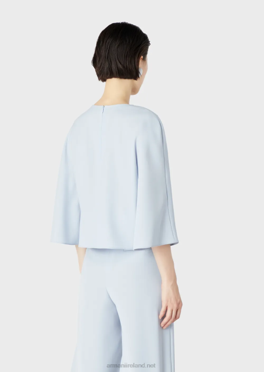 Women 086V385 Cape-Sleeved Blouse In Technical Cady Armani Azure