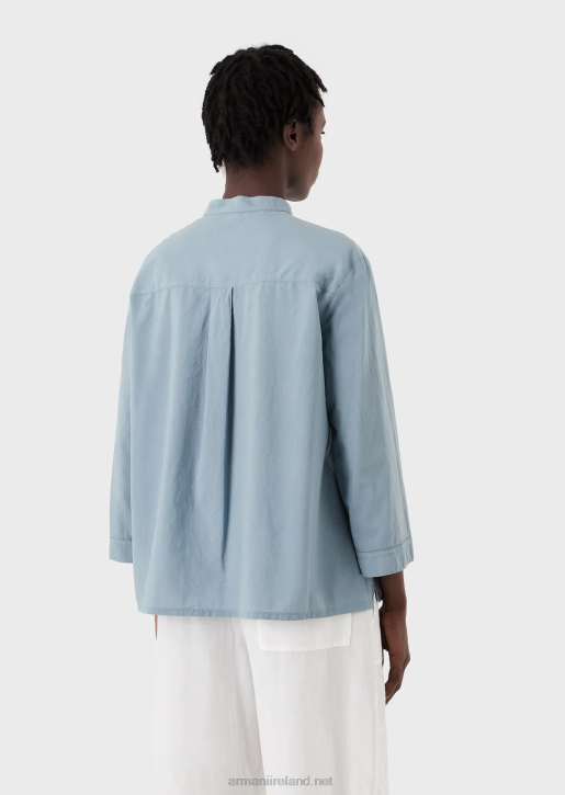 Women 086V386 Sustainable Collection Garment-Dyed, Organic-Muslin Shirt With A Guru Collar Armani Azure