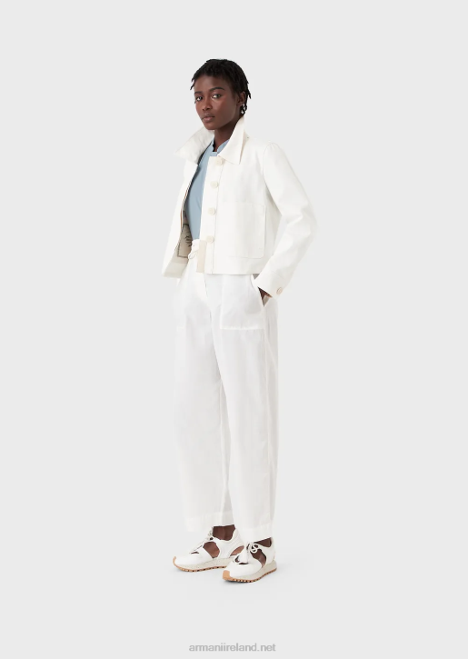 Women 086V386 Sustainable Collection Garment-Dyed, Organic-Muslin Shirt With A Guru Collar Armani Azure
