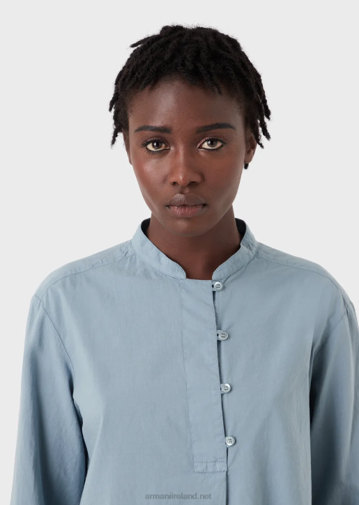 Women 086V386 Sustainable Collection Garment-Dyed, Organic-Muslin Shirt With A Guru Collar Armani Azure