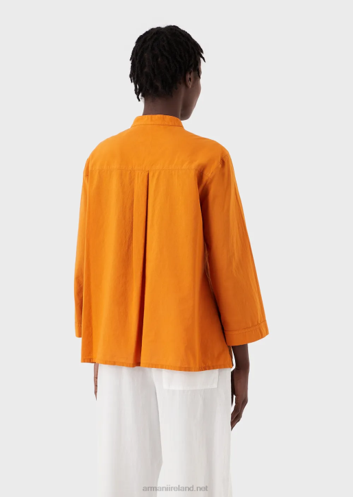 Women 086V387 Sustainable Collection Garment-Dyed, Organic-Muslin Shirt With A Guru Collar Armani Orange