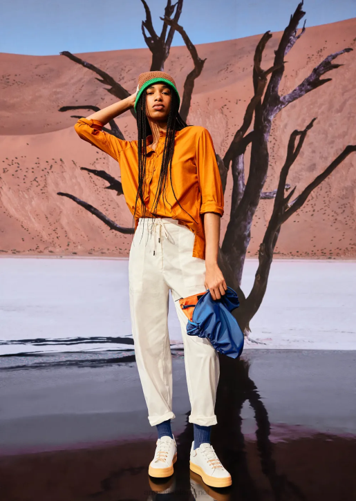 Women 086V387 Sustainable Collection Garment-Dyed, Organic-Muslin Shirt With A Guru Collar Armani Orange