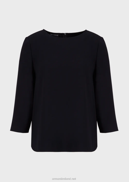 Women 086V388 Envers-Satin Blouse With 3/4 Sleeves Armani Navy Blue