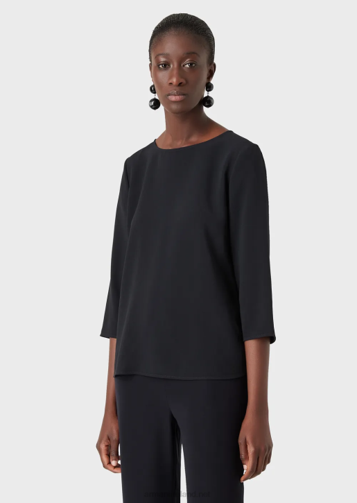Women 086V388 Envers-Satin Blouse With 3/4 Sleeves Armani Navy Blue