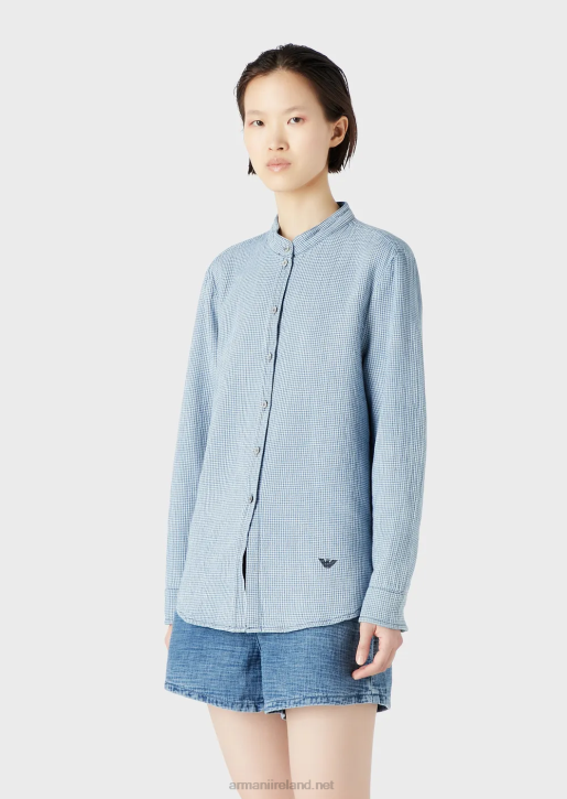 Women 086V392 Gingham Denim Shirt With Guru Collar Armani Pattern