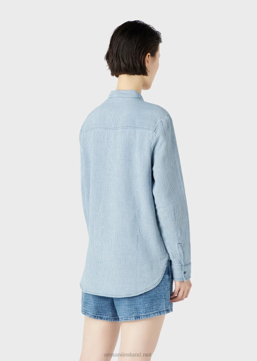 Women 086V392 Gingham Denim Shirt With Guru Collar Armani Pattern