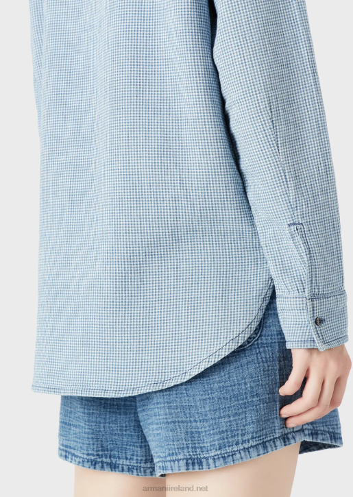 Women 086V392 Gingham Denim Shirt With Guru Collar Armani Pattern