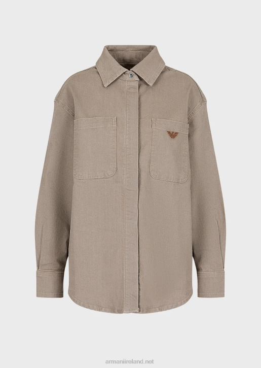 Women 086V393 Natural-Dye Organic-Denim Shirt With Patch Pockets Armani Beige