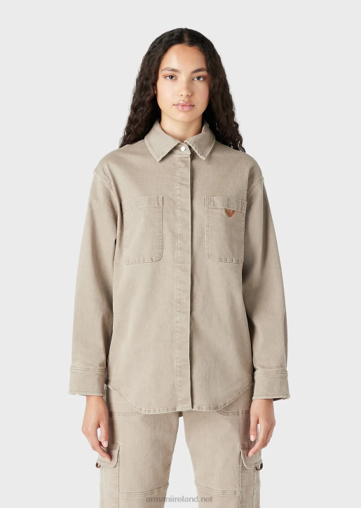 Women 086V393 Natural-Dye Organic-Denim Shirt With Patch Pockets Armani Beige
