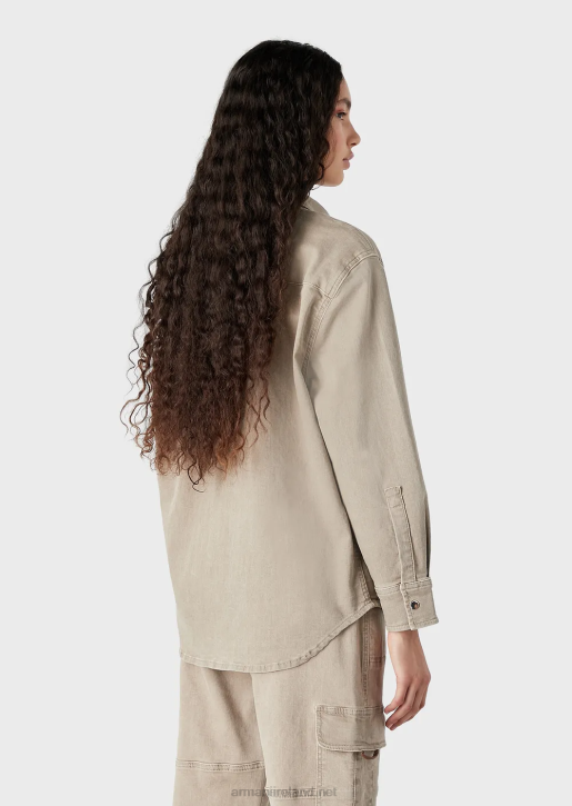 Women 086V393 Natural-Dye Organic-Denim Shirt With Patch Pockets Armani Beige