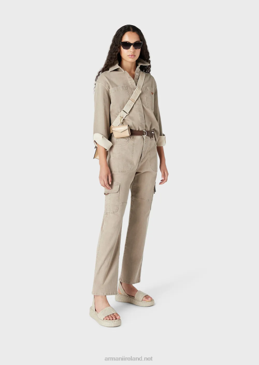 Women 086V393 Natural-Dye Organic-Denim Shirt With Patch Pockets Armani Beige