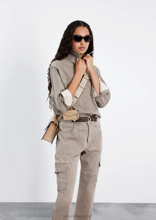 Women 086V393 Natural-Dye Organic-Denim Shirt With Patch Pockets Armani Beige