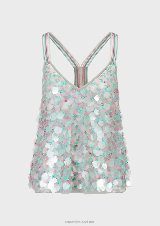 Women 086V394 Top With Different-Sized, Multicoloured Sequins Armani