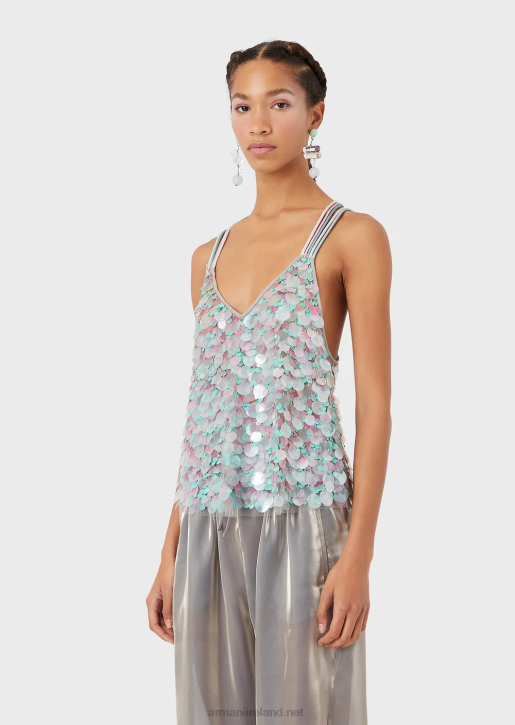 Women 086V394 Top With Different-Sized, Multicoloured Sequins Armani