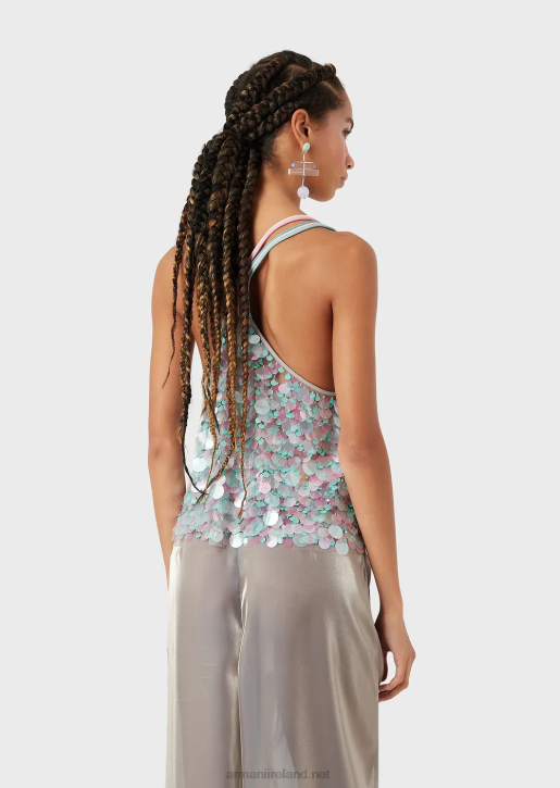 Women 086V394 Top With Different-Sized, Multicoloured Sequins Armani