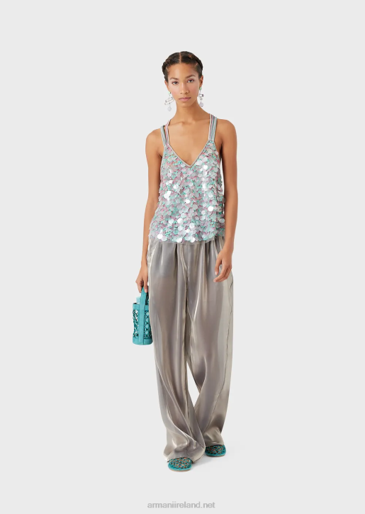 Women 086V394 Top With Different-Sized, Multicoloured Sequins Armani