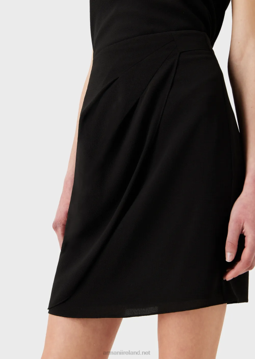 Women 086V327 Granite-Fabric Tulip-Hem Mini Skirt With Draping Armani Black