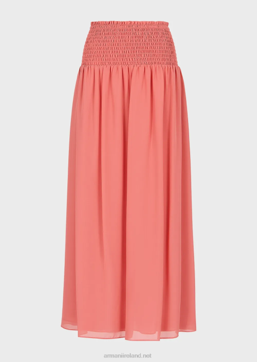 Women 086V329 Crepon Long Skirt With Embossed Stretch Peplum Armani Pink