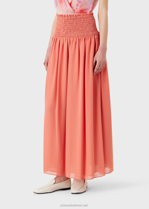 Women 086V329 Crepon Long Skirt With Embossed Stretch Peplum Armani Pink