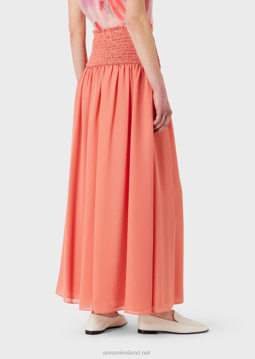 Women 086V329 Crepon Long Skirt With Embossed Stretch Peplum Armani Pink