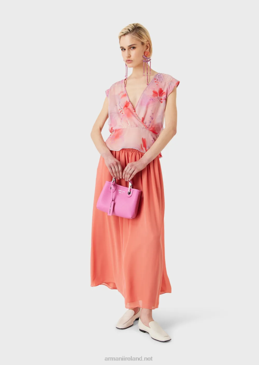 Women 086V329 Crepon Long Skirt With Embossed Stretch Peplum Armani Pink