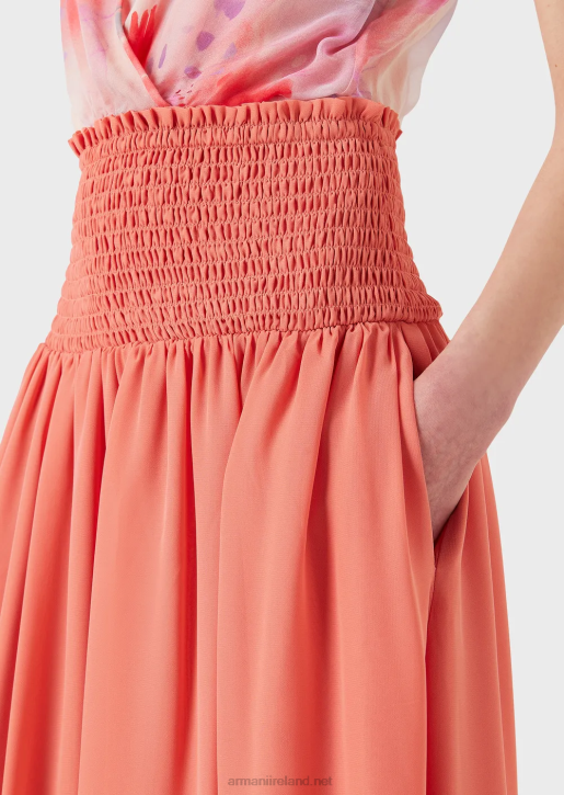 Women 086V329 Crepon Long Skirt With Embossed Stretch Peplum Armani Pink