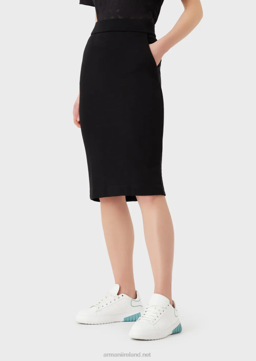 Women 086V331 French Terry Pencil Midi Skirt With Logo Tape Armani