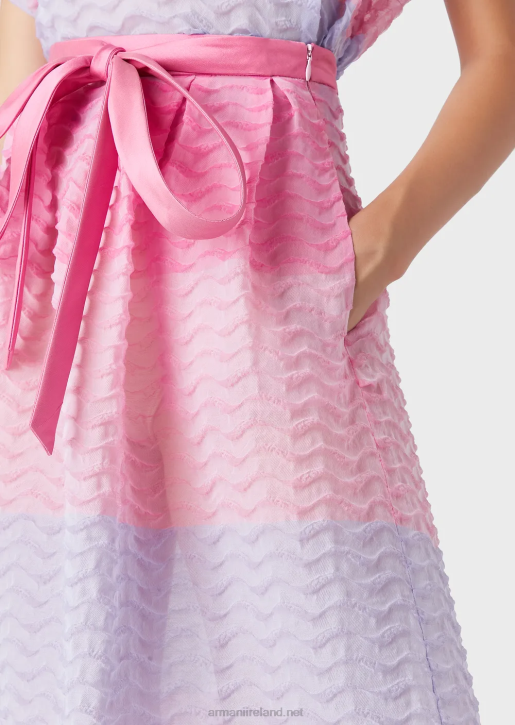 Women 086V341 Long Skirt In Bayadere Organza With Wavy Cloque Motif Armani