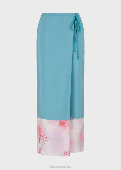 Women 086V342 Long Sarong-Style Skirt In Washed Technical Silk With Printed Chiffon Detail Armani