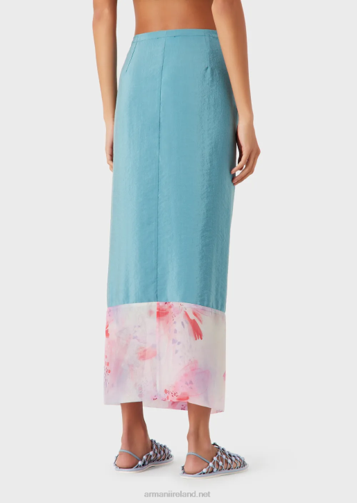 Women 086V342 Long Sarong-Style Skirt In Washed Technical Silk With Printed Chiffon Detail Armani