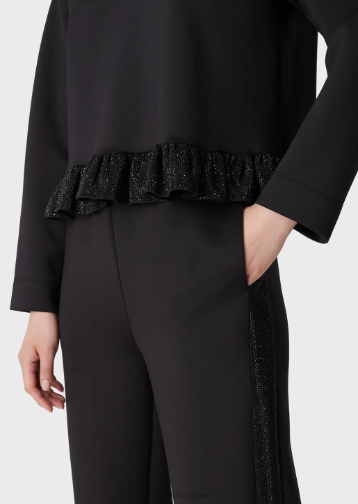 Women 086V396 Scuba-Fabric Sweatshirt With Rhinestone Flounce Armani Black
