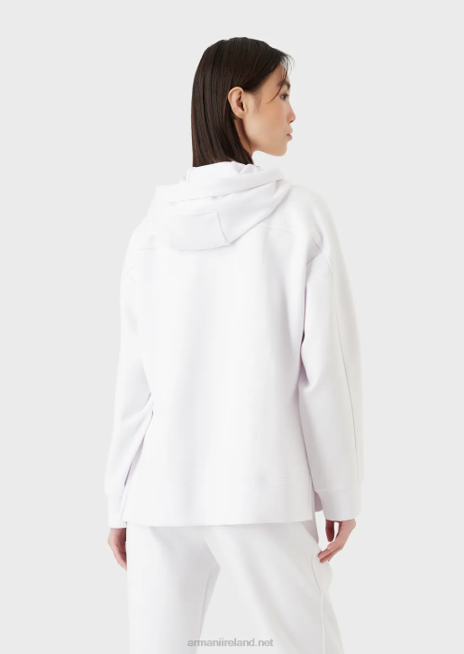Women 086V406 Hooded Sweatshirt With Embossed Signature Embroidered Logo Armani White