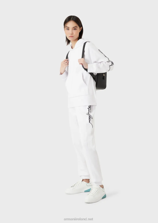 Women 086V406 Hooded Sweatshirt With Embossed Signature Embroidered Logo Armani White