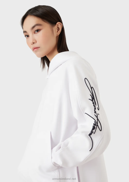 Women 086V407 Hooded Sweatshirt With Embossed Signature Embroidered Logo Armani Purple