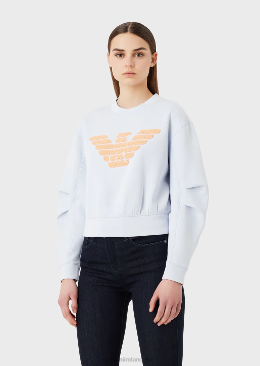 Women 086V409 Double-Jersey Sweatshirt With Embroidery-Stitch Oversized Eagle Armani Azure