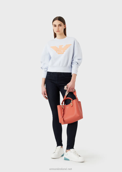 Women 086V409 Double-Jersey Sweatshirt With Embroidery-Stitch Oversized Eagle Armani Azure