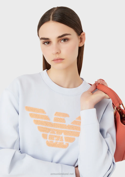 Women 086V409 Double-Jersey Sweatshirt With Embroidery-Stitch Oversized Eagle Armani Azure
