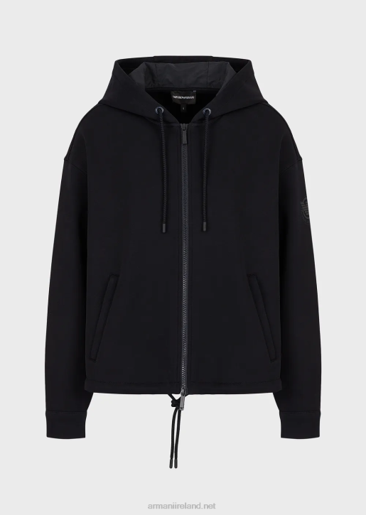 Women 086V410 Double-Jersey, Hooded Zip-Up Sweatshirt With Matching Rubberised Logo Armani Navy Blue