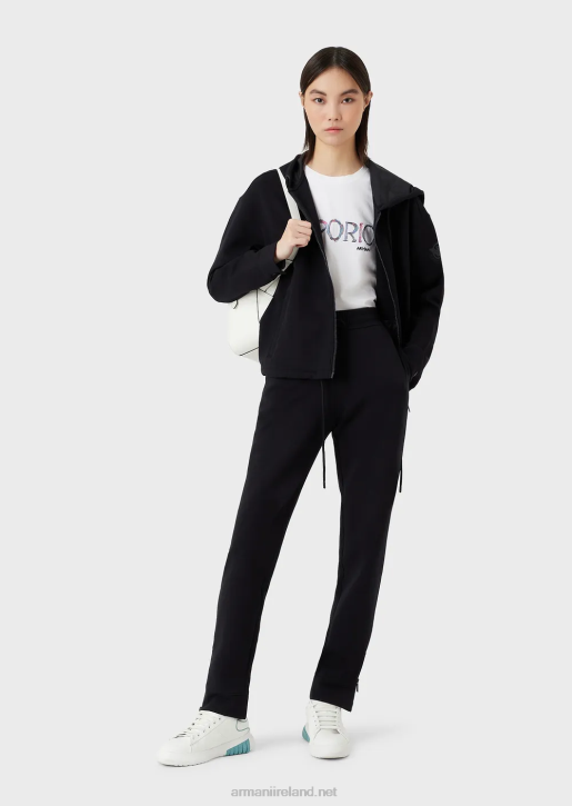 Women 086V410 Double-Jersey, Hooded Zip-Up Sweatshirt With Matching Rubberised Logo Armani Navy Blue