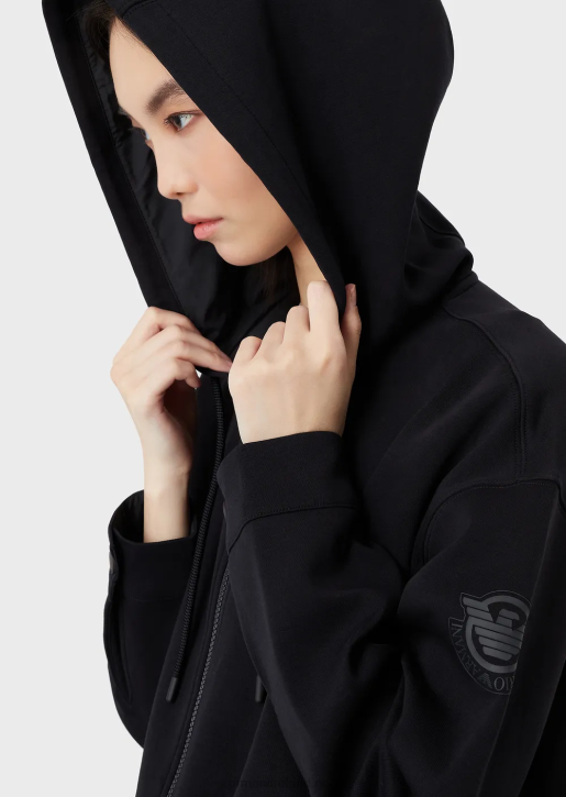 Women 086V410 Double-Jersey, Hooded Zip-Up Sweatshirt With Matching Rubberised Logo Armani Navy Blue