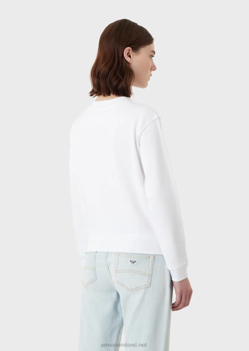 Women 086V418 Organic French Terrycloth Sweatshirt With Oversized Eagle Pattern Armani White