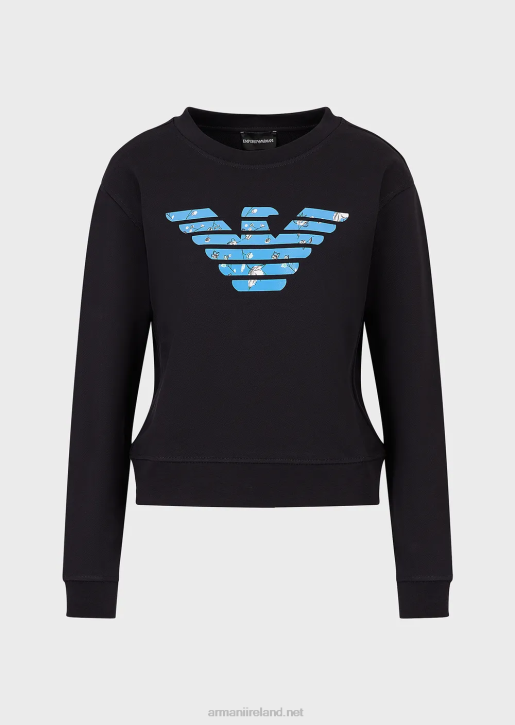 Women 086V419 Organic French Terrycloth Sweatshirt With Oversized Eagle Pattern Armani Navy Blue