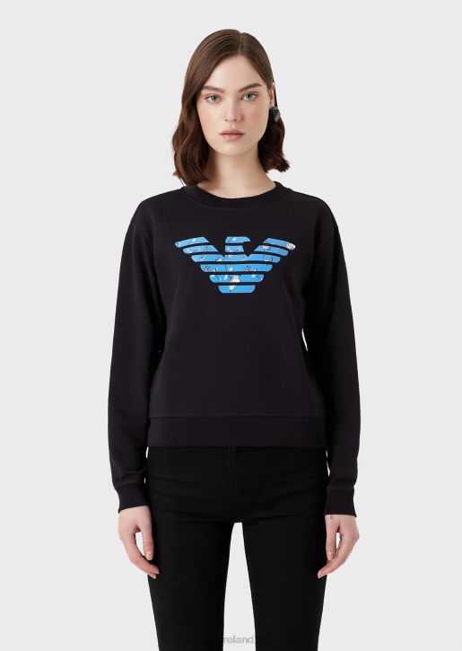 Women 086V419 Organic French Terrycloth Sweatshirt With Oversized Eagle Pattern Armani Navy Blue