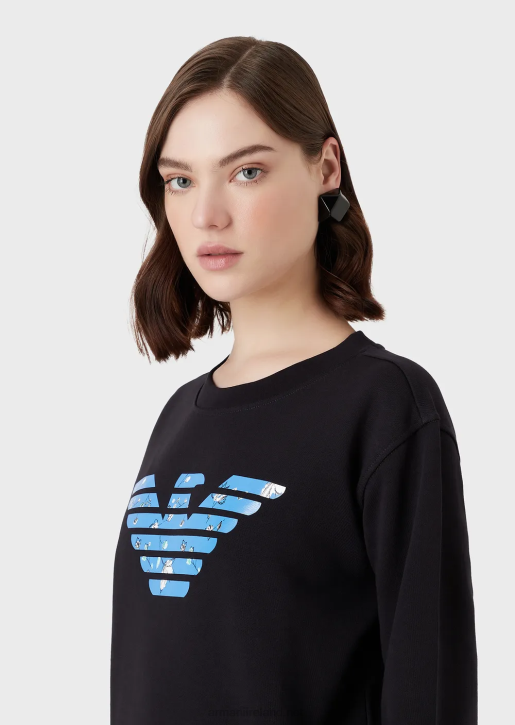 Women 086V419 Organic French Terrycloth Sweatshirt With Oversized Eagle Pattern Armani Navy Blue