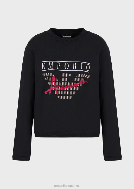 Women 086V420 Organic French Terrycloth Sweatshirt With Embossed-Fabric Lettering And Logo Print Armani Black