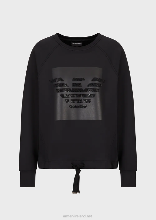 Women 086V421 Sweatshirt In Scuba Fabric With Oversized Rhinestone Eagle Armani Black